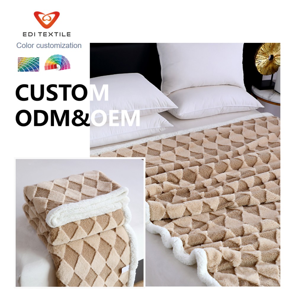 factory direct wholesale jacquard sherpa fleece throw blanket premium anti pilling thick warm plush blanket for chain supermarket home textile-4