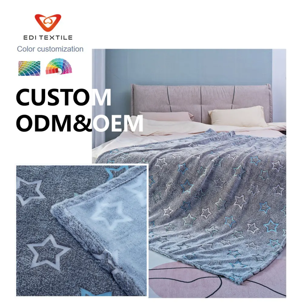 Anti-Pilling 100% Polyester Star Print Glow In The Dark Flannel Throw Blanket for Chain Supermarkets Home Textile Importers and Bulk Distributors