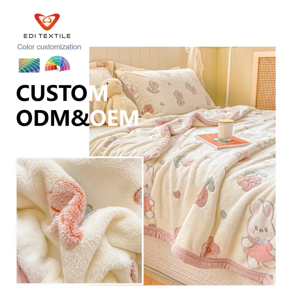 factory direct supply retro large home textile bed floral printed flannel fleece throw blanket full pattern  color customization for wholesaler and large supermarket-7