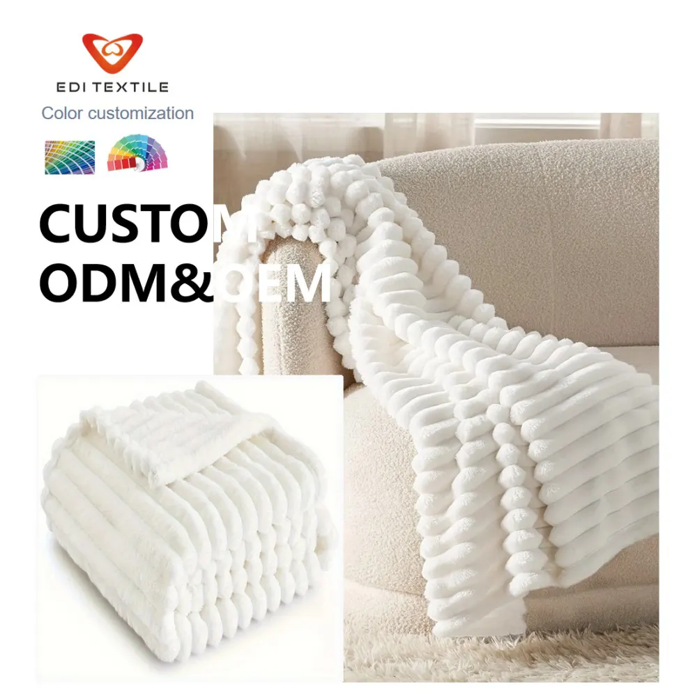 Custom Wide Strip Jacquard Flannel Blanket Flannel Throw Blanket for Sofa Bed Bedroom Living Room Home Decor 