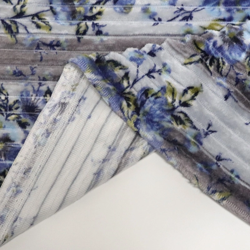 Flower Print Flannel Fleece With Stripes Jacquard details