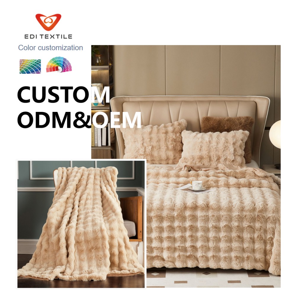 Wholesale Beige Bubble Textured PV Fleece Blanket Ultra-Soft Cozy Throw for Medium/Large Supermarkets 