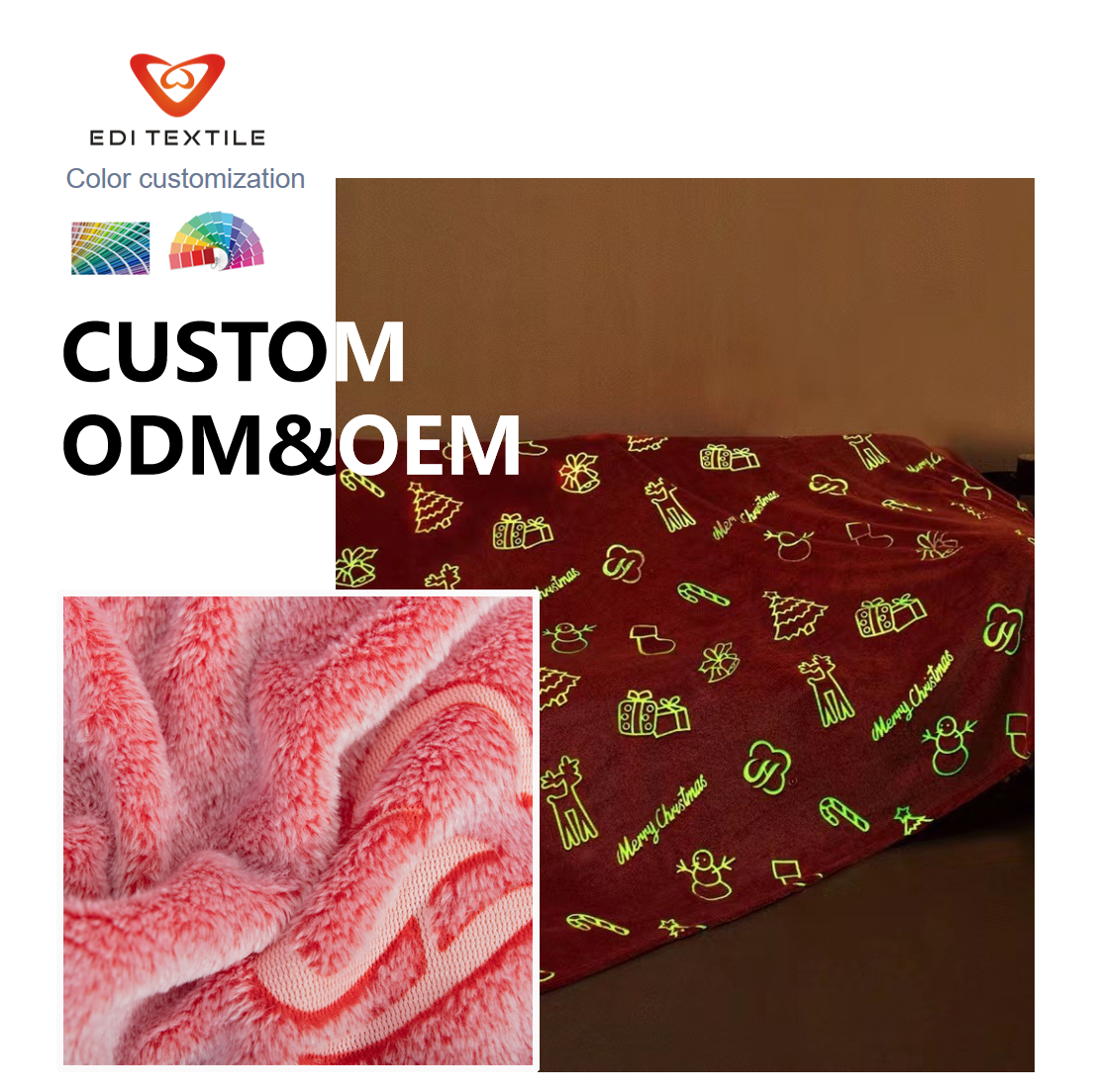 Custom Red Christmas Glow In The Dark printed Flannel Blanket ODM OEM Custom Service for Wholesalers, Supermarkets & Global Importers