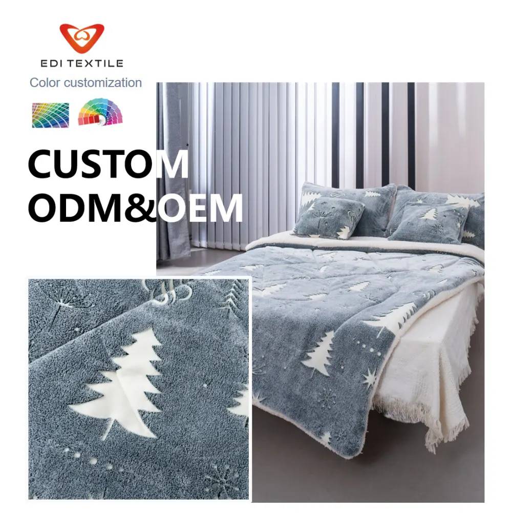 Glow In The Dark Christmas Tree Flannel Blanket Bedding Set for chain supermarkets, home textile importers and wholesale distributors