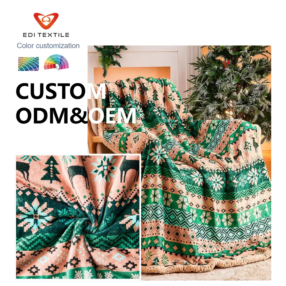 Double Layers Christmas Forest Tree Sherpa Blanket for Wholesalers