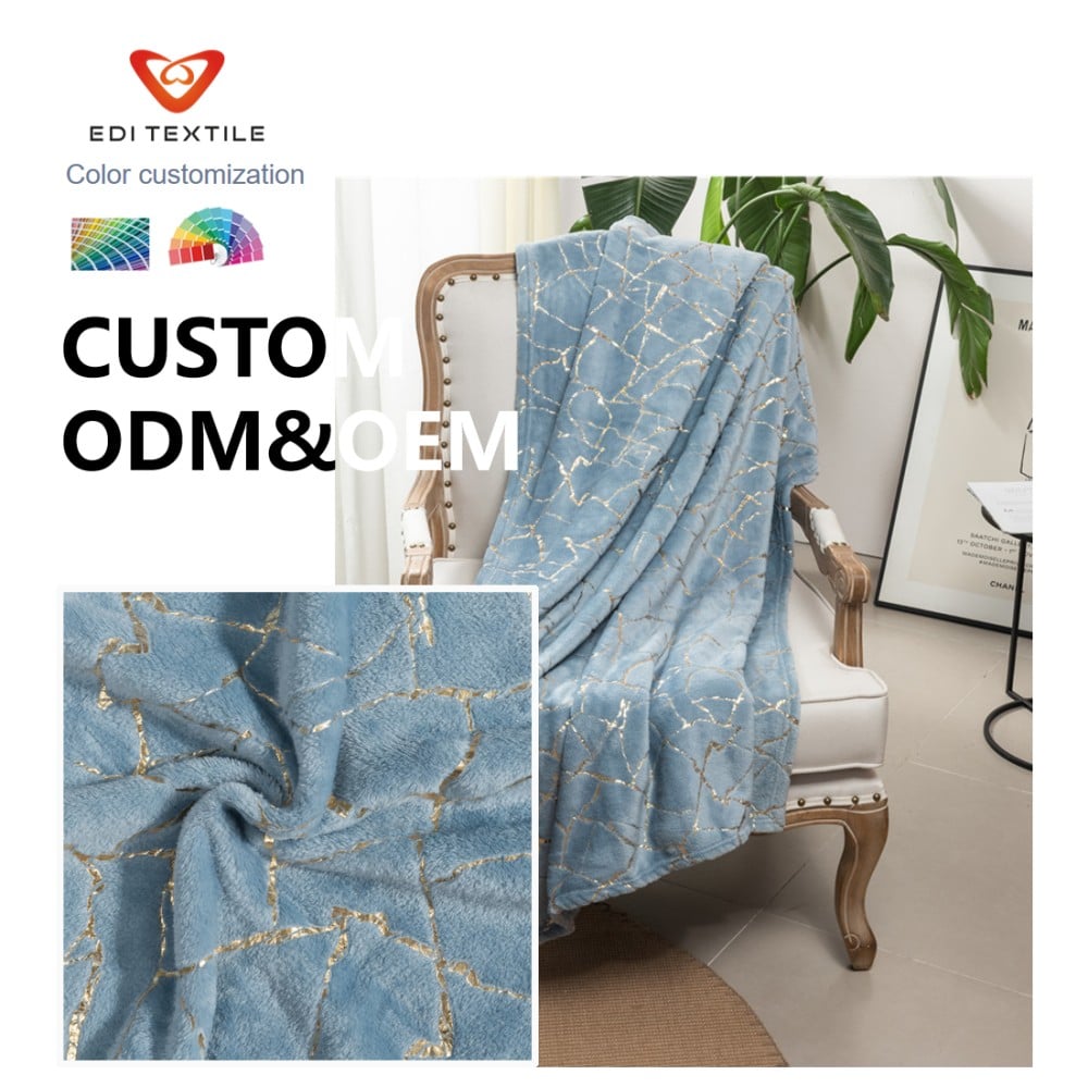 Custom Gold Foil Printed  Flannel Blanketfor Wholesalers and big Supermarkets