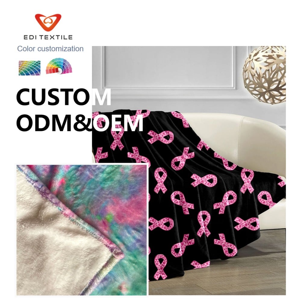 custom double layer printed flannel sherpa blanket throw blanket for sofa bed living room boho home decor-5