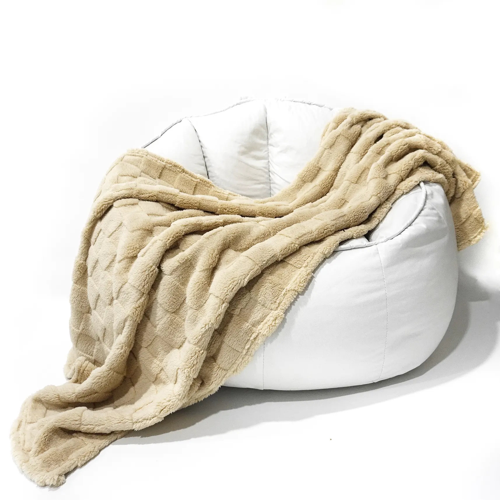 Camel Checkerboard Jacquard Sherpa Fleece Blanket details