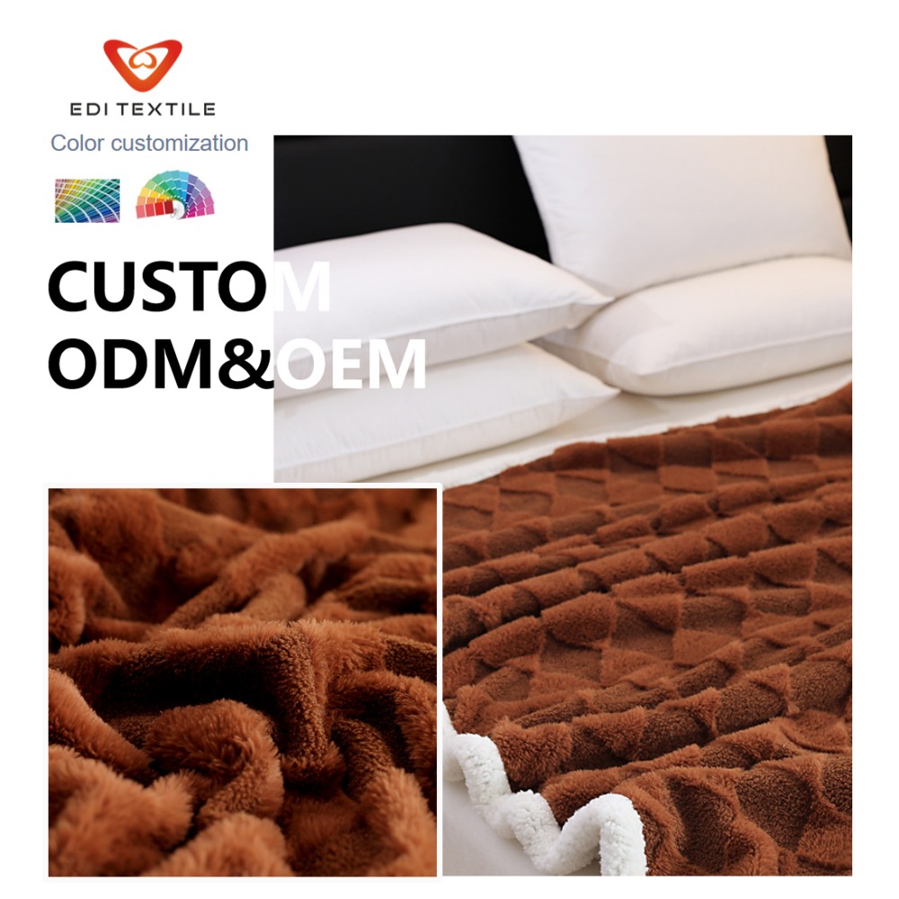 factory direct supply anti pilling waffle jacquard solid color flannel fleece throw blanket for -5