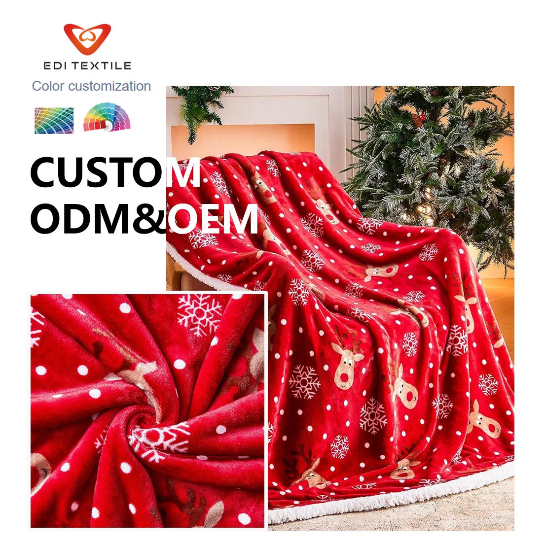 Cartoon Reindeer Double Layer Flannel and Sherpa Blanket for Wholesalers