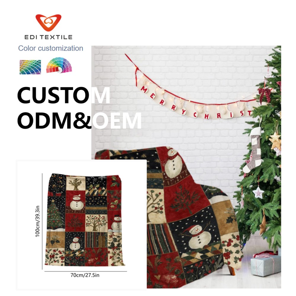 christmas flannel blanket with red  gray reindeer  snowflake print wholesale  customizable throw for large supermarkets-7