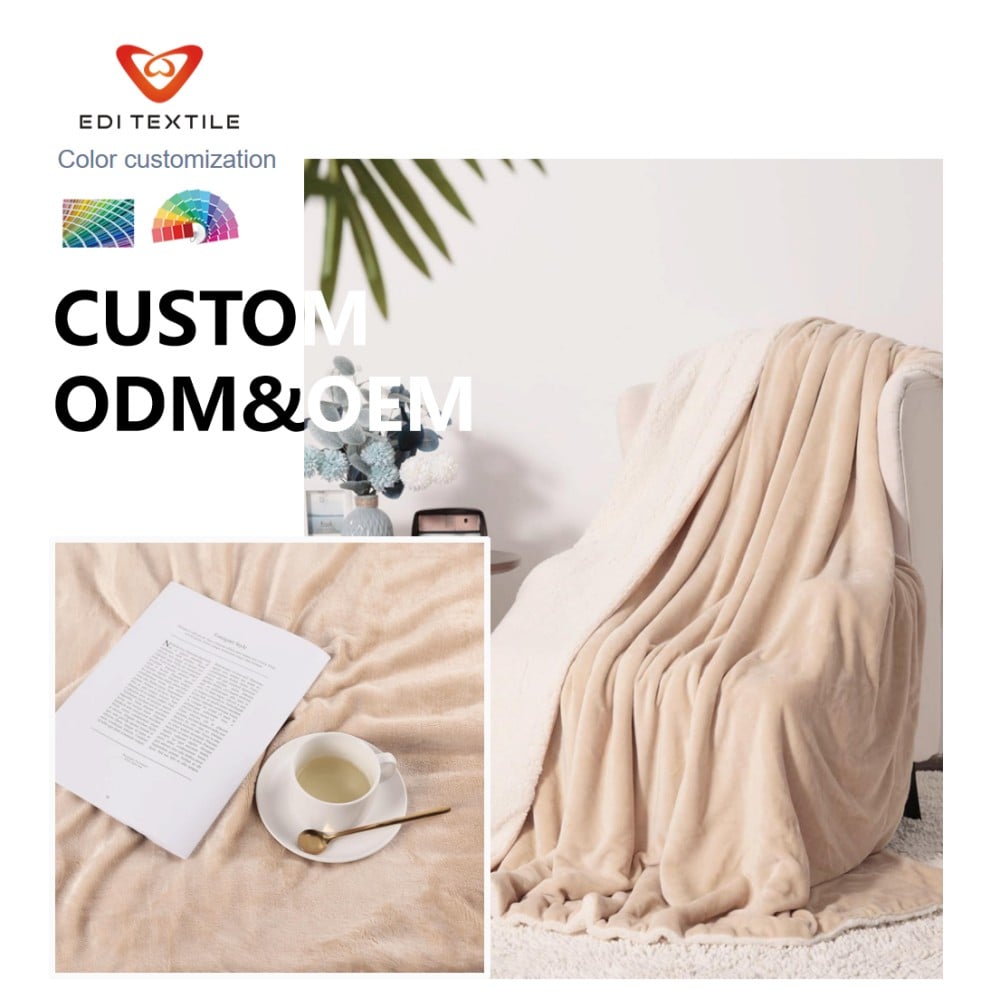 Custom Color Size ODM OEM  Double layers flannel and sherpa blanket for Wholesalers and Supermarkets