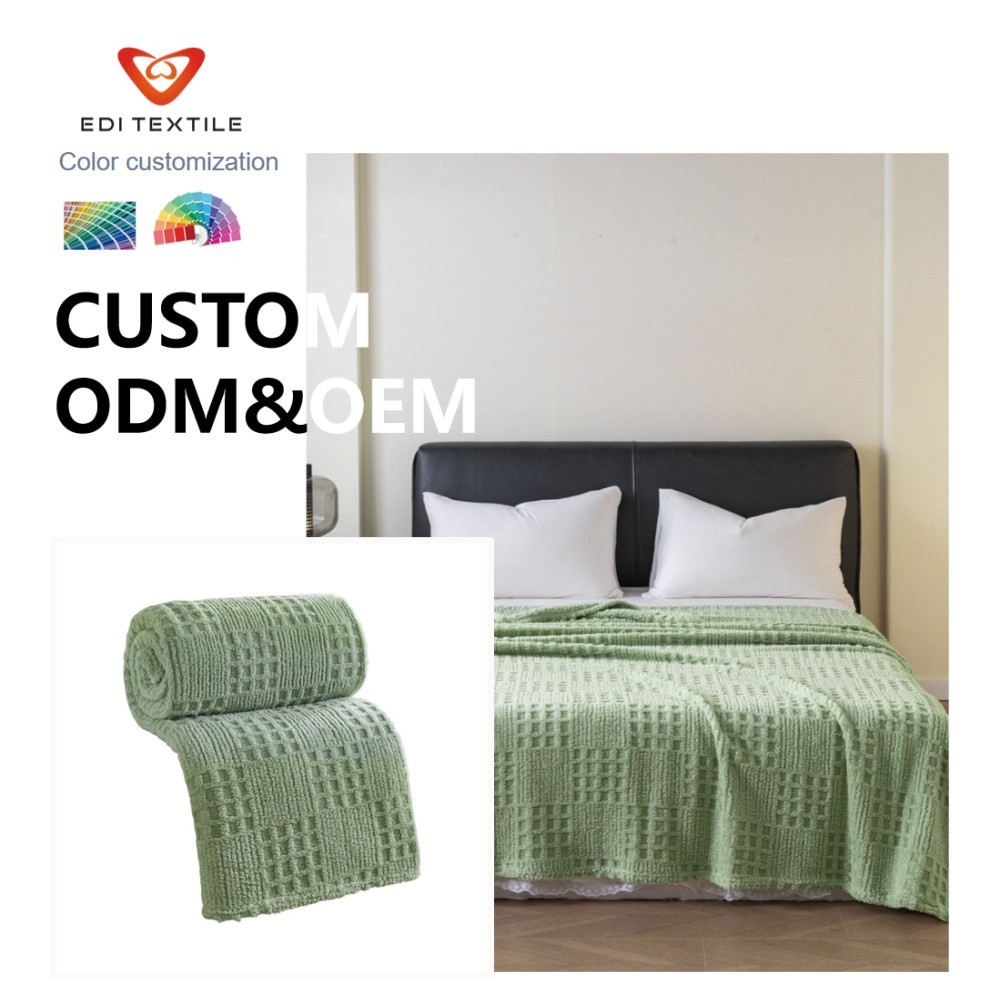 Wholesale Soft Sage Green Waffle Weave Sherpa Fleece Blanket Polyester Customizable Throw for Medium/Large Supermarkets, Wholesaler