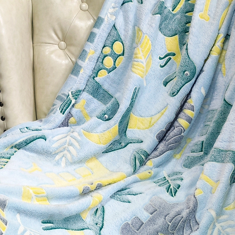 Selimut Flanel Bercahaya dalam Gelap Kustom ODM/OEM – Motif Dinosaurus, Warna Dapat Disesuaikan, Lembut & Nyaman untuk Pedagang Eceran, Importir, dan Superstore dalam Grosir Massal