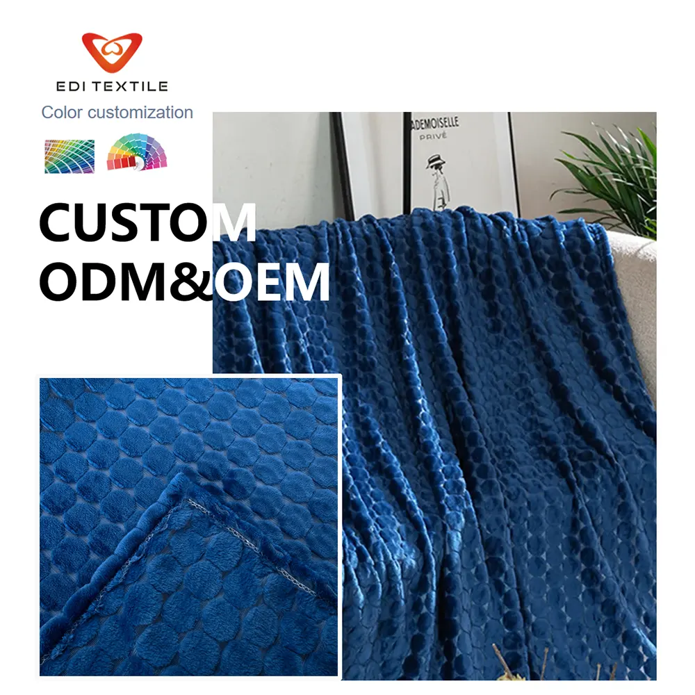 Individuelle OEM-/ODM-Großproduktion hochwertiger Heimtextilien direkt ab Werk: Decke aus gewebtem Jacquard-Flanell mit Honigwaben-Punktmuster und Fleece-Beschichtung für Supermarktketten, globale Importeure und Großhändler im Bereich Heimtextilien