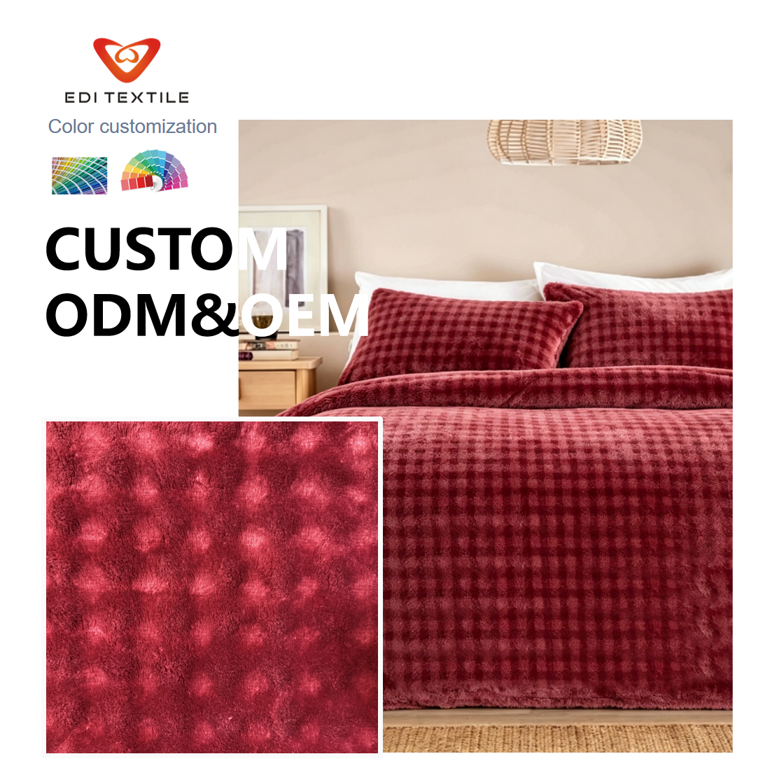 100 polyester solid waffle jacquard flannel blanket wholesale custom oem odm for textile importers bulk buyers-3