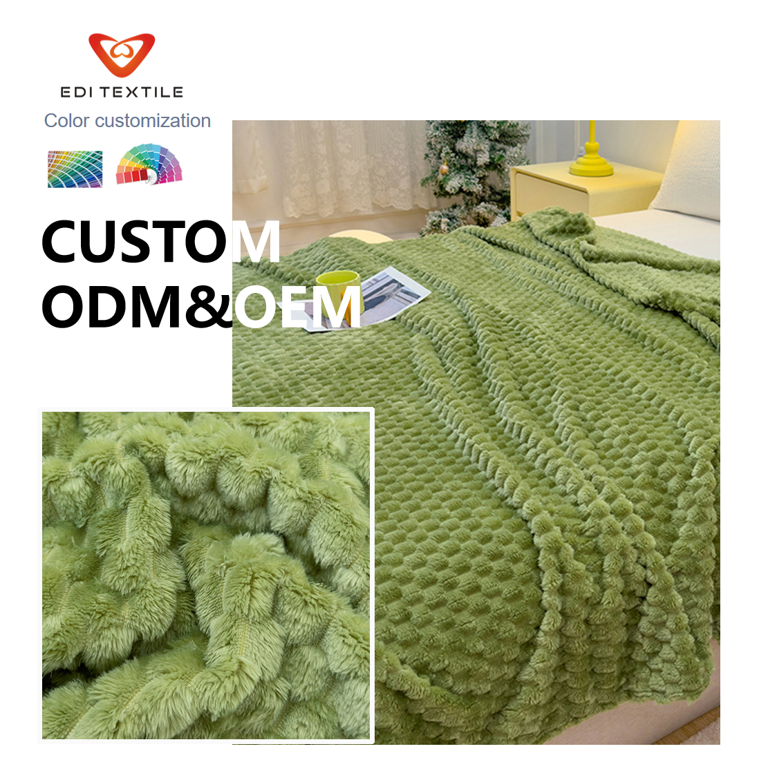 polyester jacquard flannel throw blanket custom color for for modern home decor-7