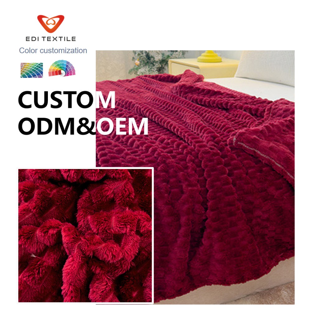 Custom Color Jacquard Textured Flannel Throw Blanket Ultra Soft Cloud Fuzzy Warm Cozy Blanket for wholesaler big supermarket