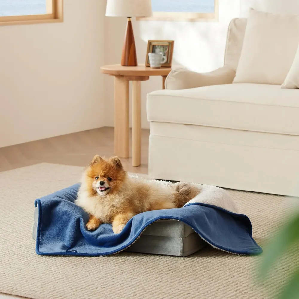 Solid Dyed Double Layer Reversible Flannel Sherpa Pet Throw Blanket Cozy Throw for Dogs Cats Puppies Kittens