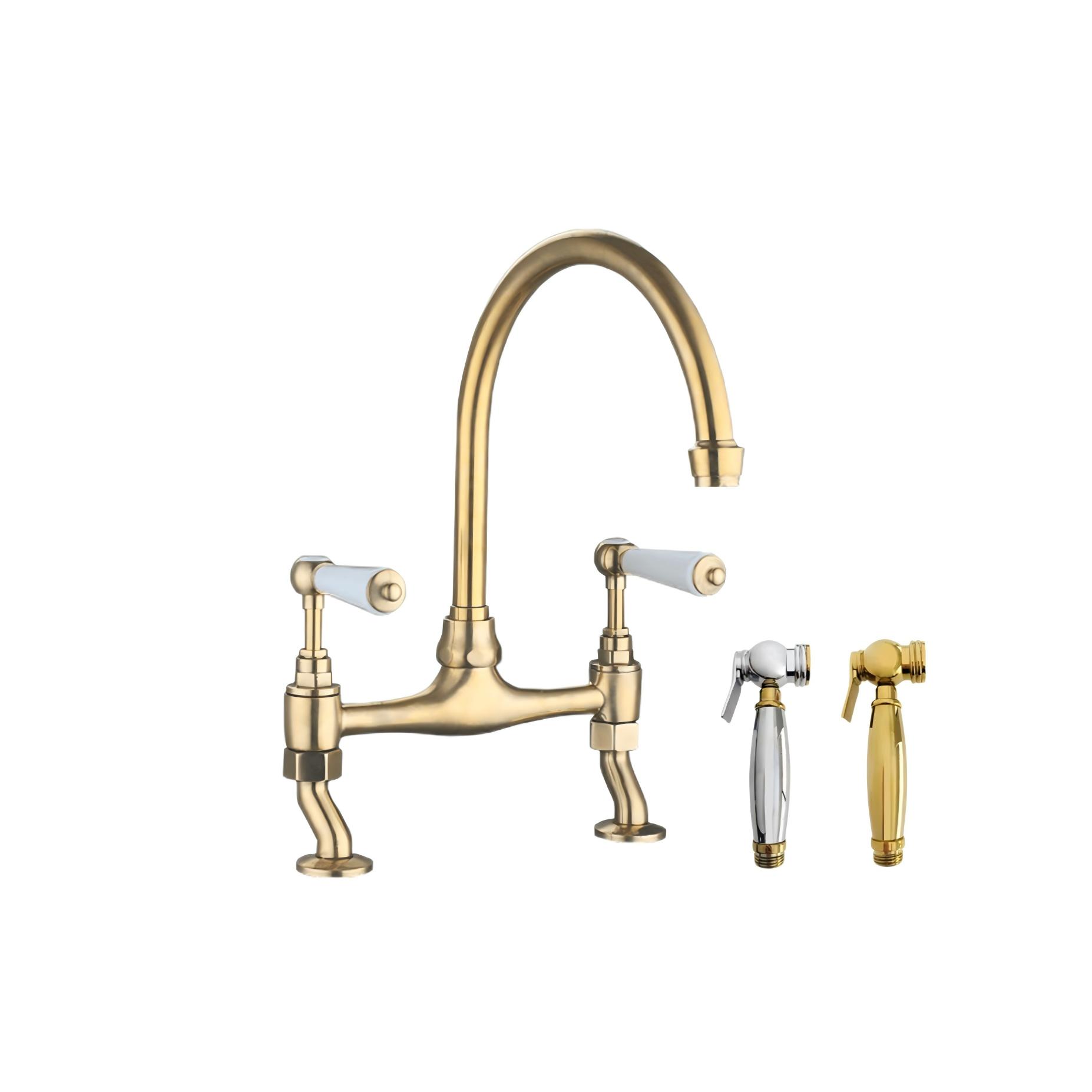 Luxury Bridge Brass Kitchen Tap With Side Sprayer