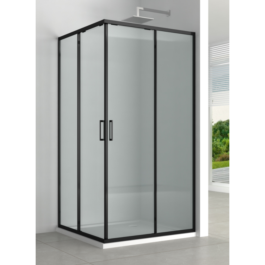 Modern Black - Framed Shower Cubicle: Double - Sliding Doors