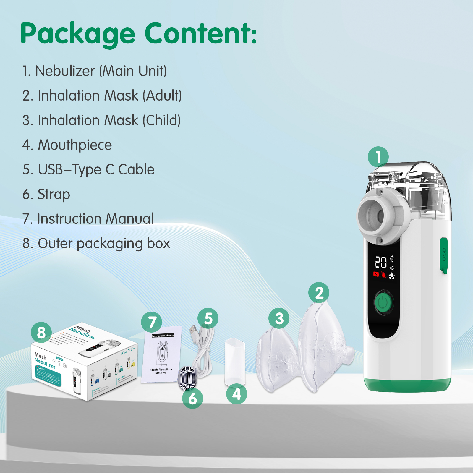 Factory Wholesale Digital Medical Nebulizer Home Use Breath Function Plastic Portable Electric Mesh Nebulizer Operate with AA batttery or Type C cable Two airflow levels home Use  Electric  Medical  inhaler  nebu ( (6).jpg
