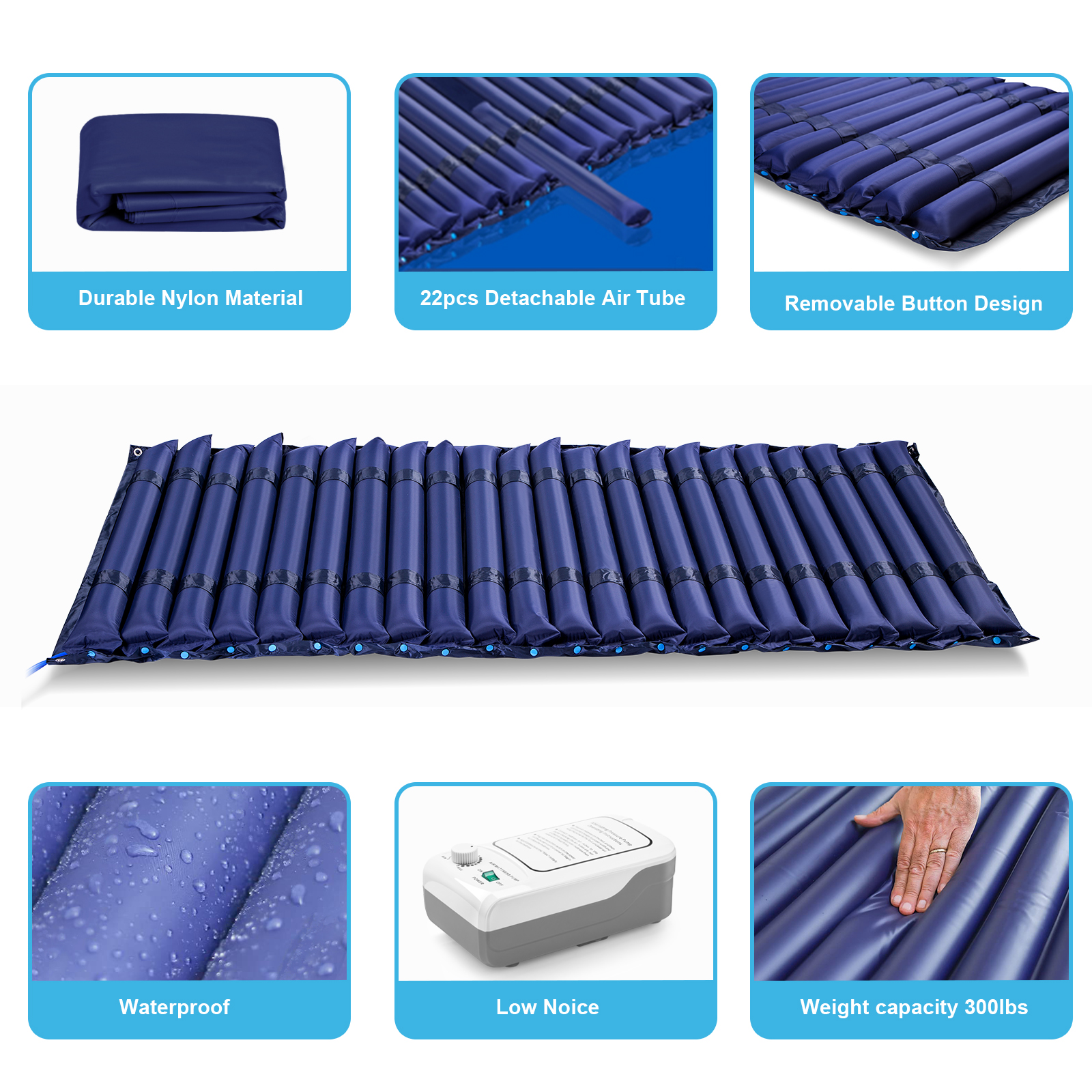 Large Alternating Air Pressure Mattress Pad Waterproof Pressure Relief Ulcer Cushion Pad Bed Sore Mattress with Quiet Pump

