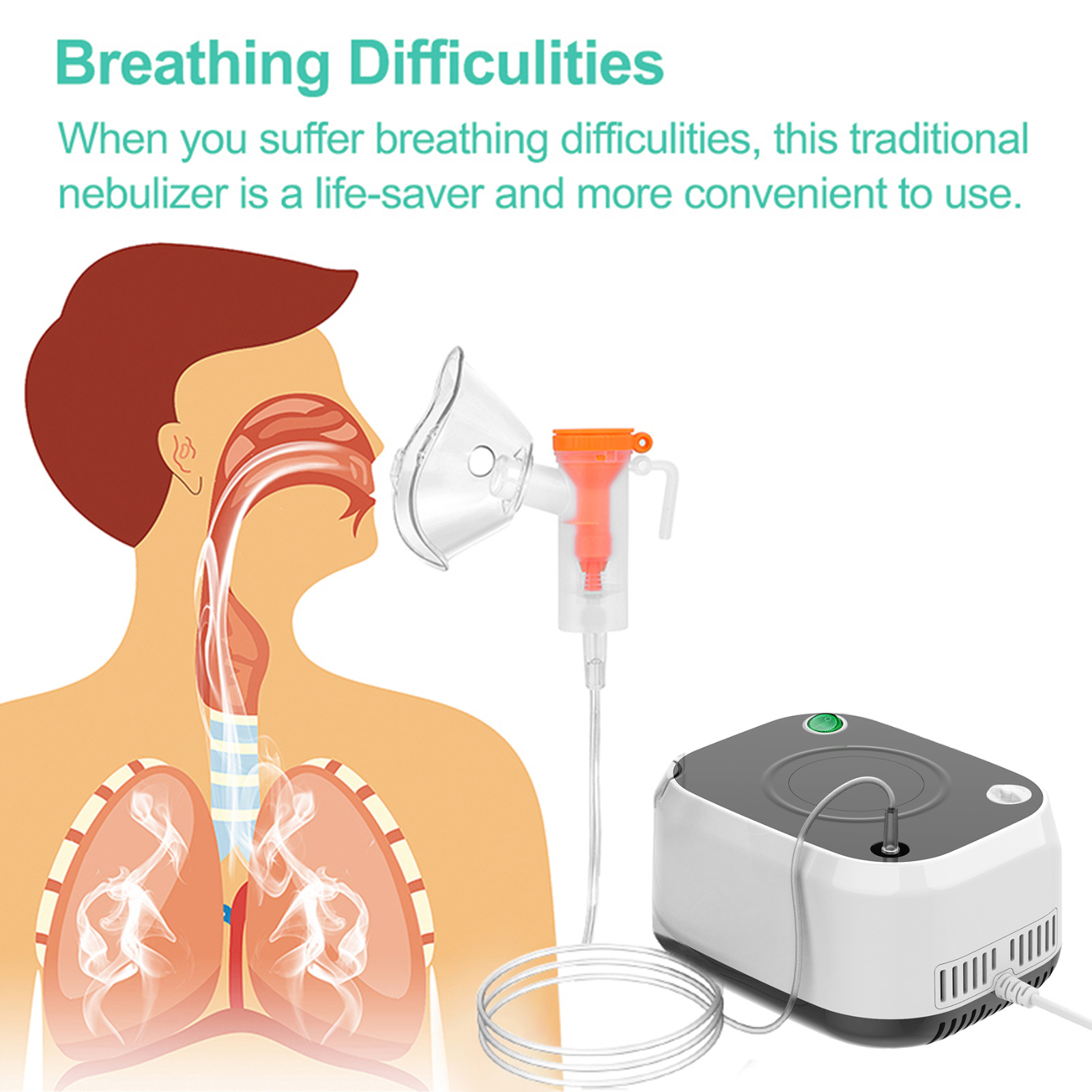 New Design Hospital Clinic for Cough Rhinitis Jet Nebulizador Portable Inhaler Low Noise Piston Compressor Nebulizer