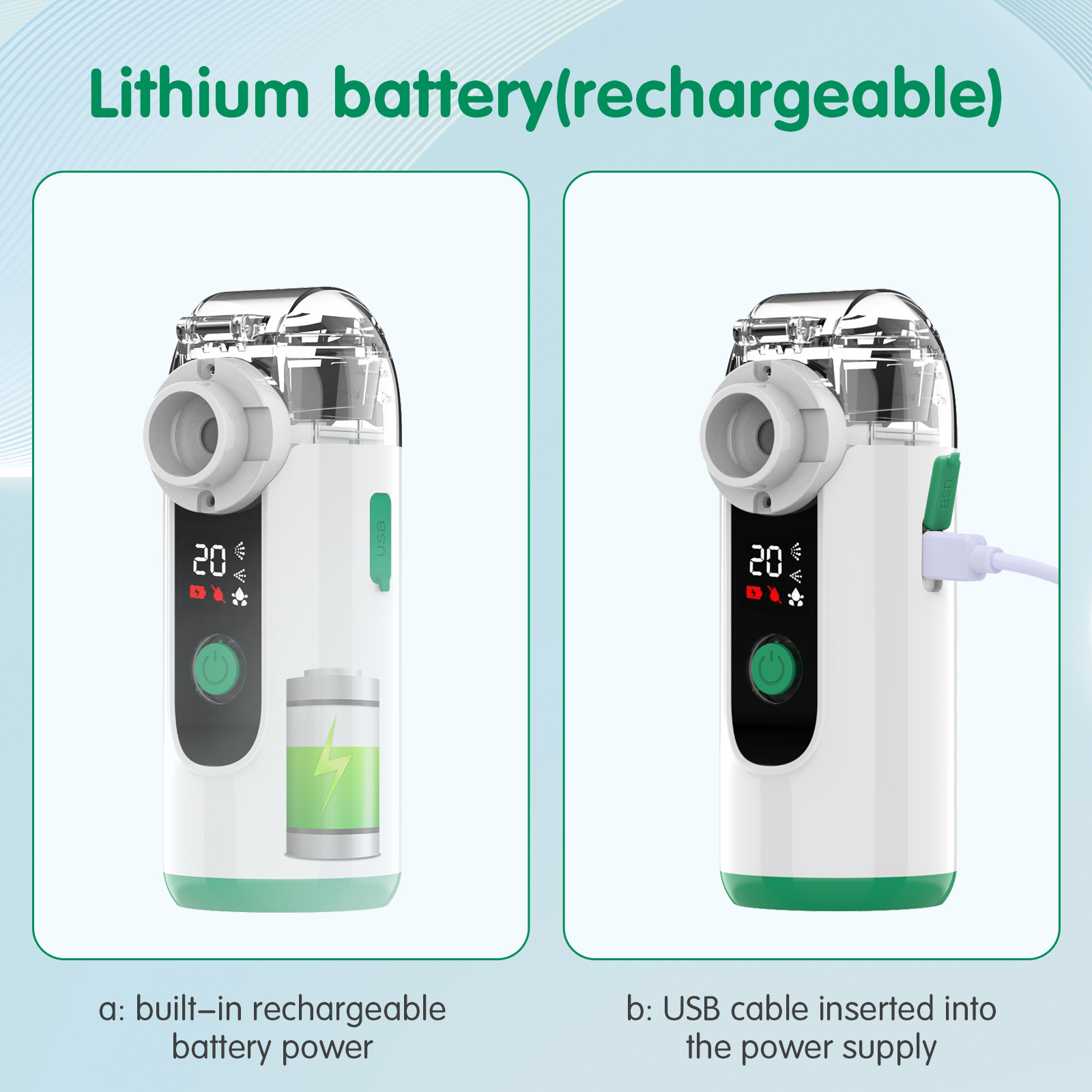 Factory Wholesale Digital Medical Nebulizer Home Use Breath Function Plastic Portable Electric Mesh Nebulizer Operate with AA batttery or Type C cable Two airflow levels home Use  Electric  Medical  inhaler  nebu ( (8).jpg