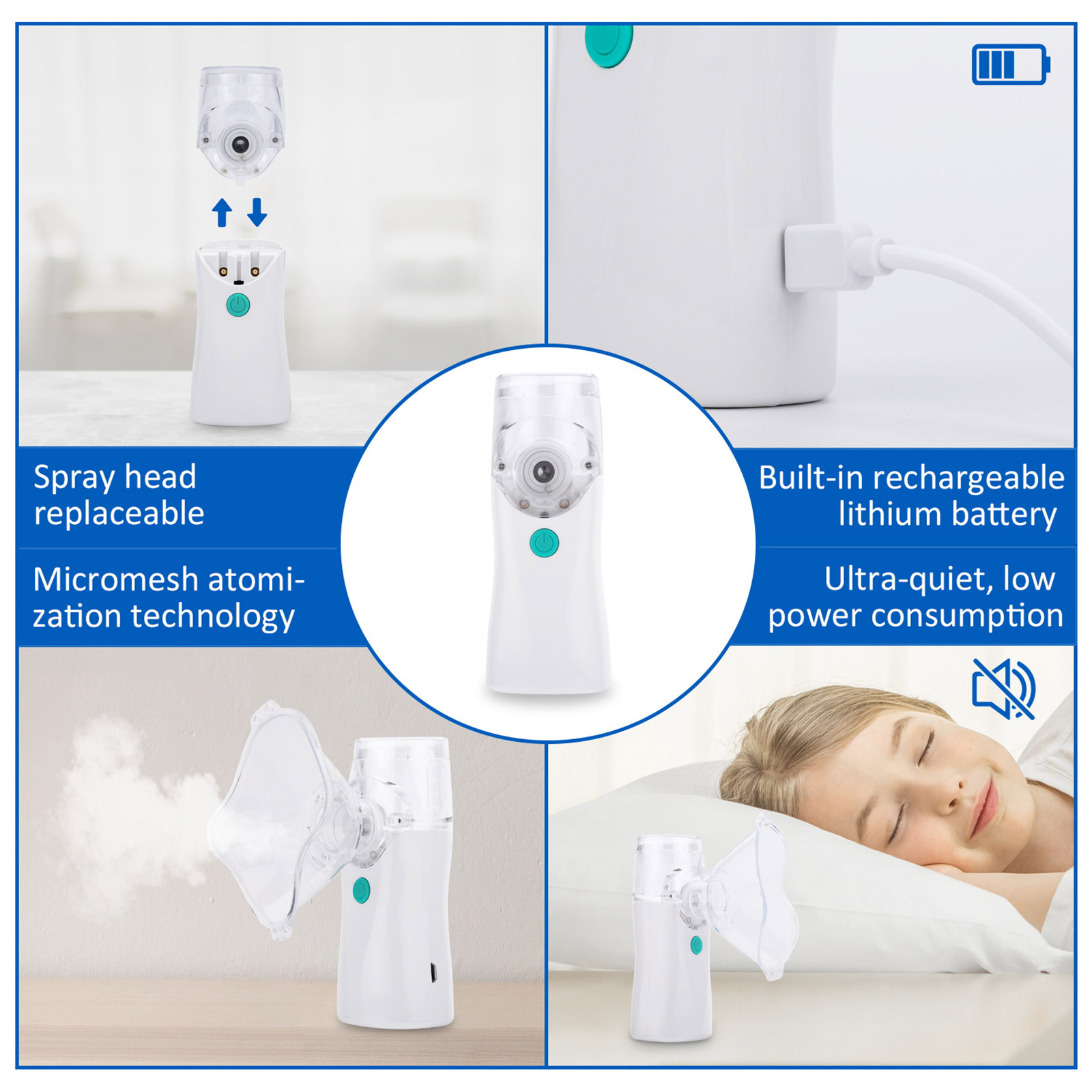 Experience Effortless Respiratory Care with Portable Mesh Nebulizer Featuring Silent Operation and Adjustable Airflow Levels