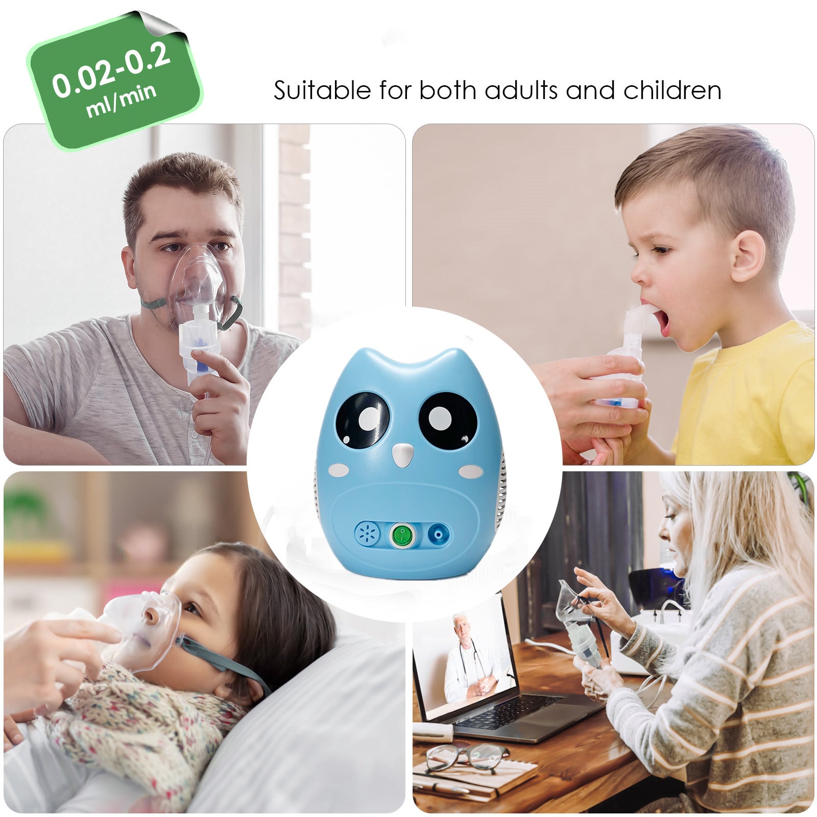 Cartoon Owl Medical Hospital Household High Flow Casper Compressor Nebulizer for Adult Children
