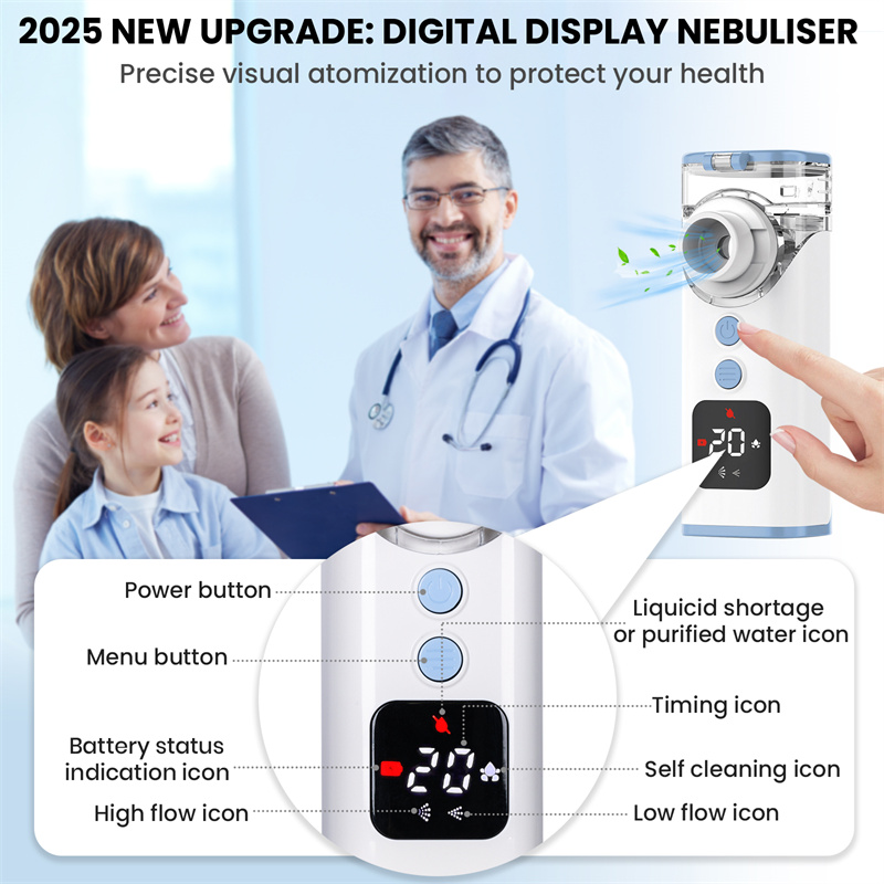 High-Quality Digital Mesh Nebulizer for Fast and Effective Aerosol Therapy with Mist Control and Low Water Detection
