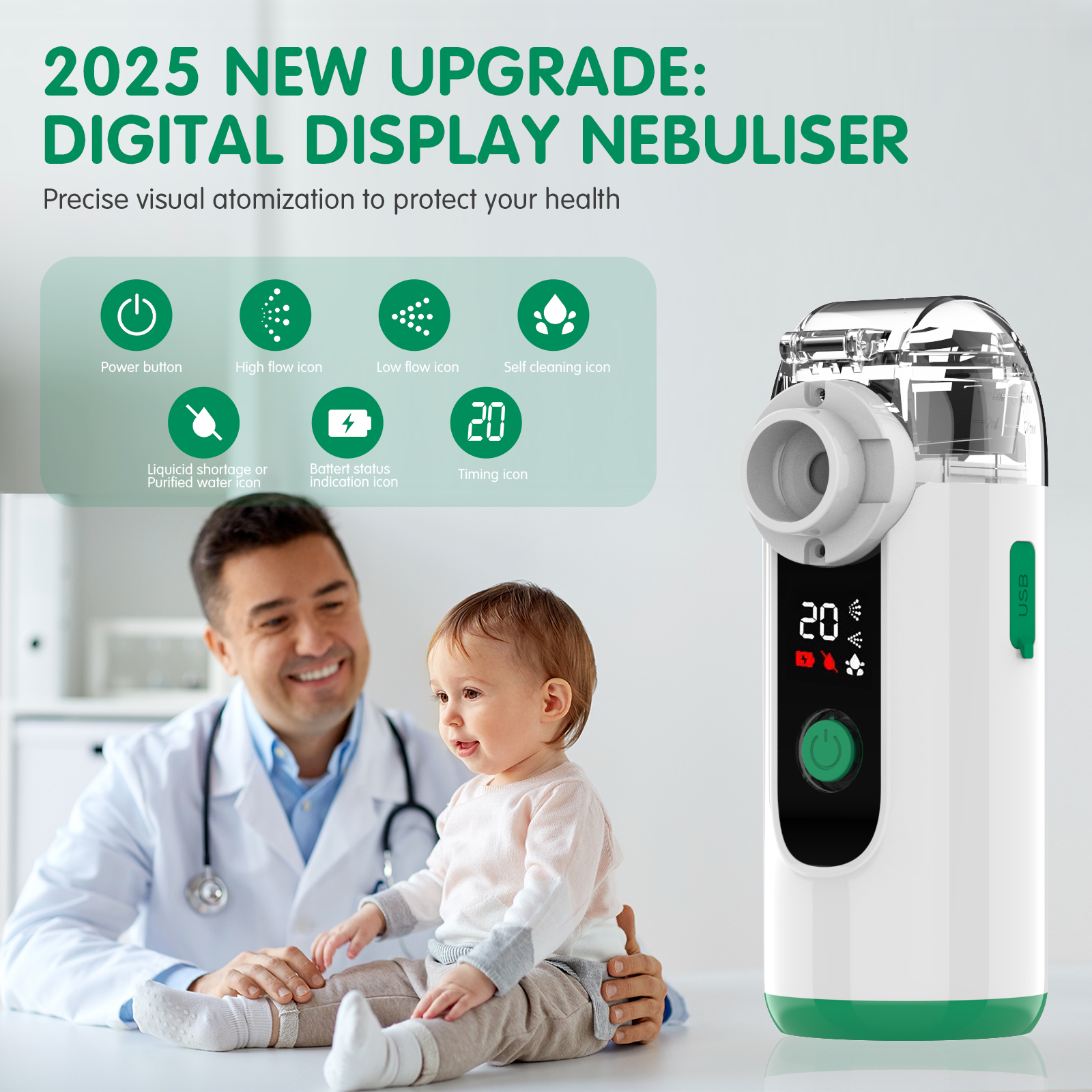 Factory Wholesale Digital Medical Nebulizer Home Use Breath Function Plastic Portable Electric Mesh Nebulizer Operate with AA batttery or Type C cable Two airflow levels home Use  Electric  Medical  inhaler  nebu (1).jpg