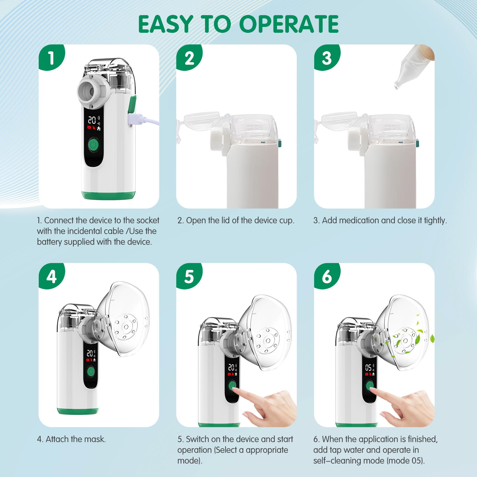 Factory Wholesale Digital Medical Nebulizer Home Use Breath Function Plastic Portable Electric Mesh Nebulizer Operate with AA batttery or Type C cable Two airflow levels home Use  Electric  Medical  inhaler  nebu ( (5).jpg
