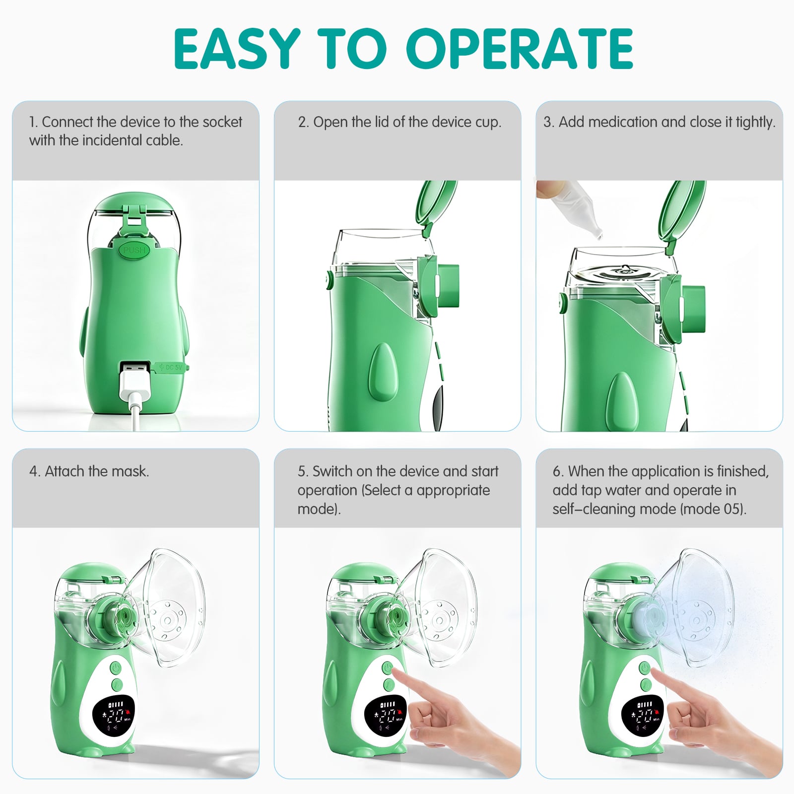 Cartoon Medical Grade Aerosol Mesh Nebulizer Ultrasonic Rechargeable Inhalator Device With Self Washing for Kids Adult