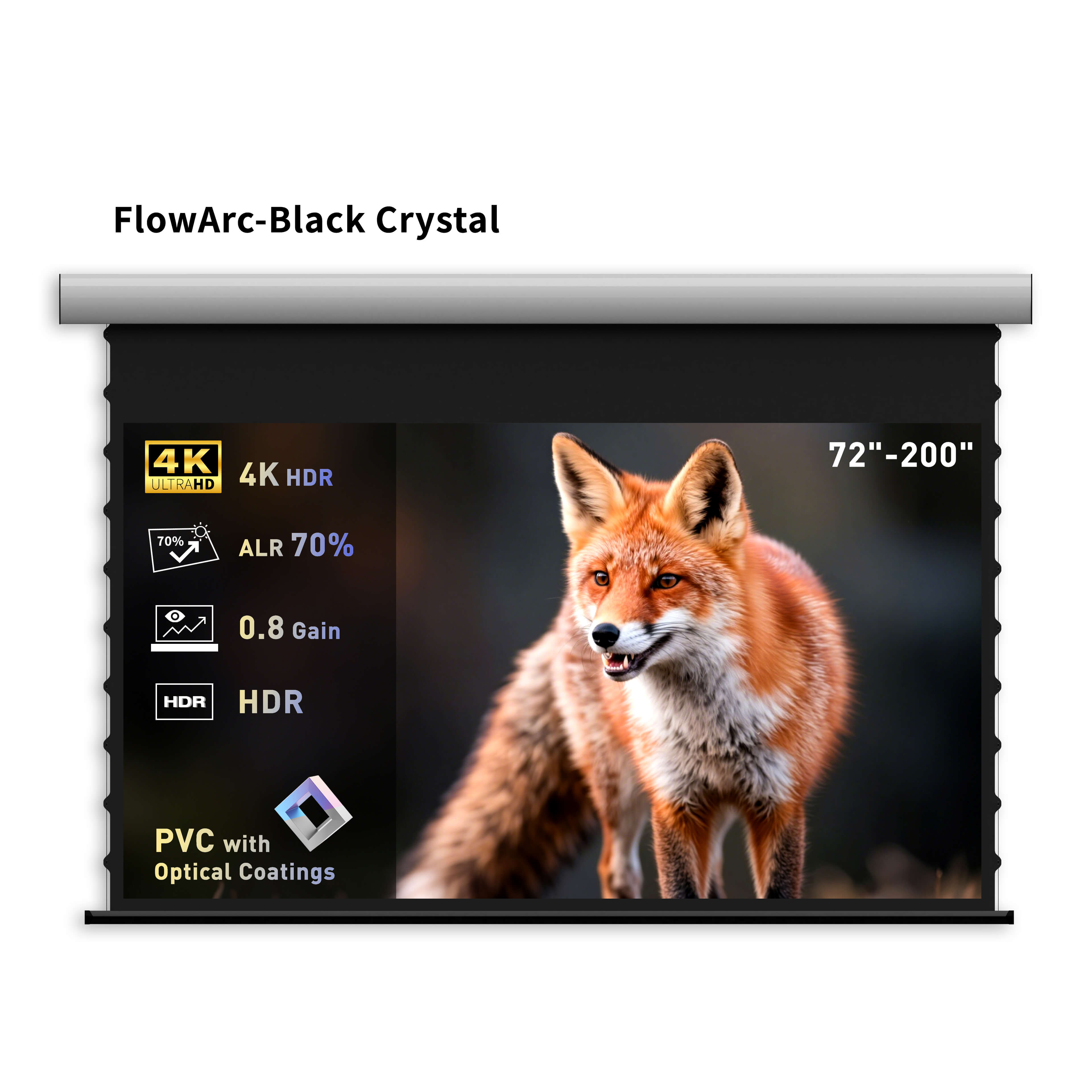Màn hình chiếu tự động Wupro Cinema FlowArc màu Xám/Đen Crystal dùng cho máy chiếu khoảng cách dài