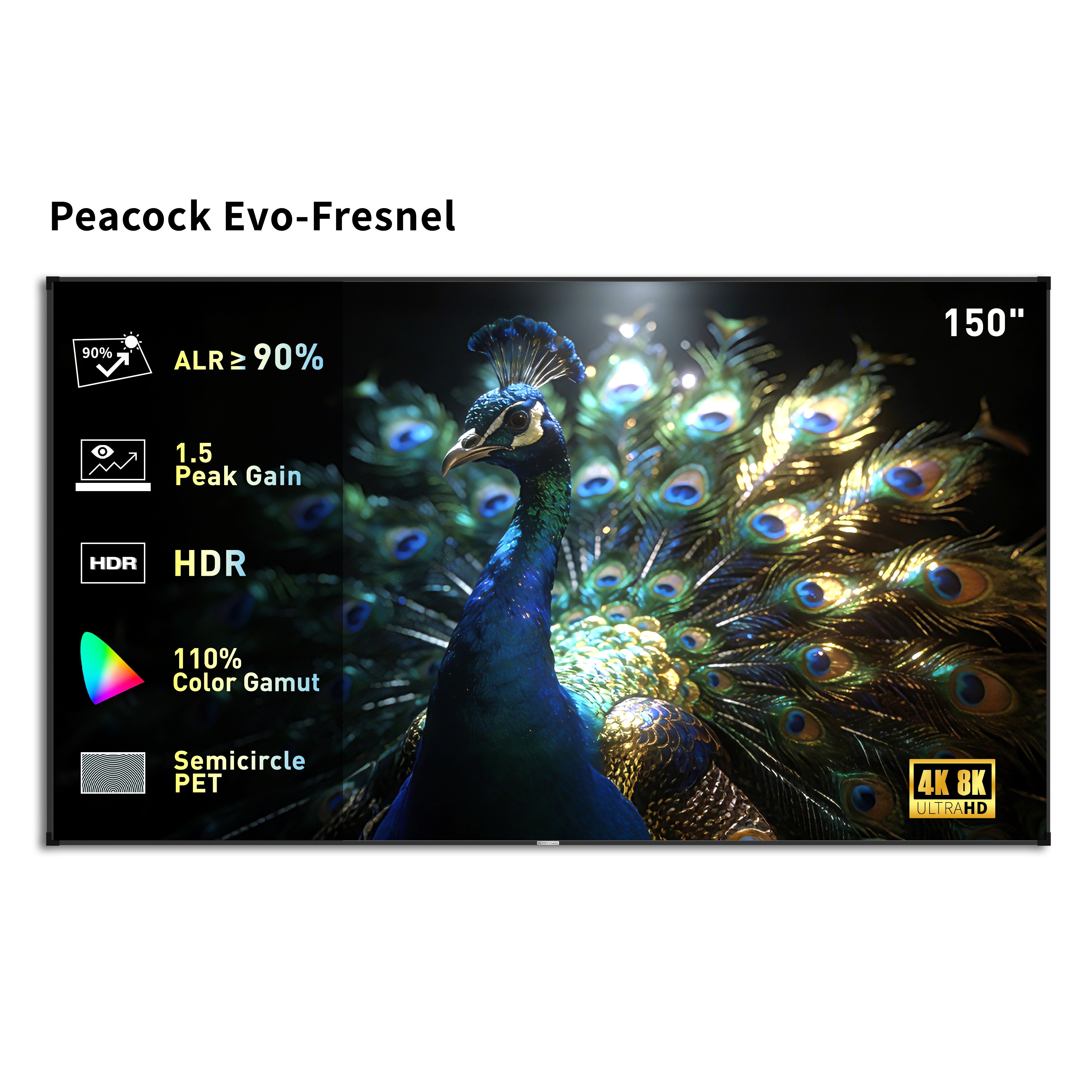 Màn hình cố định WUPRO Cinema 130/150 inch không viền, công nghệ Peacock EVO UST ALR CLR, công nghệ Fresnel