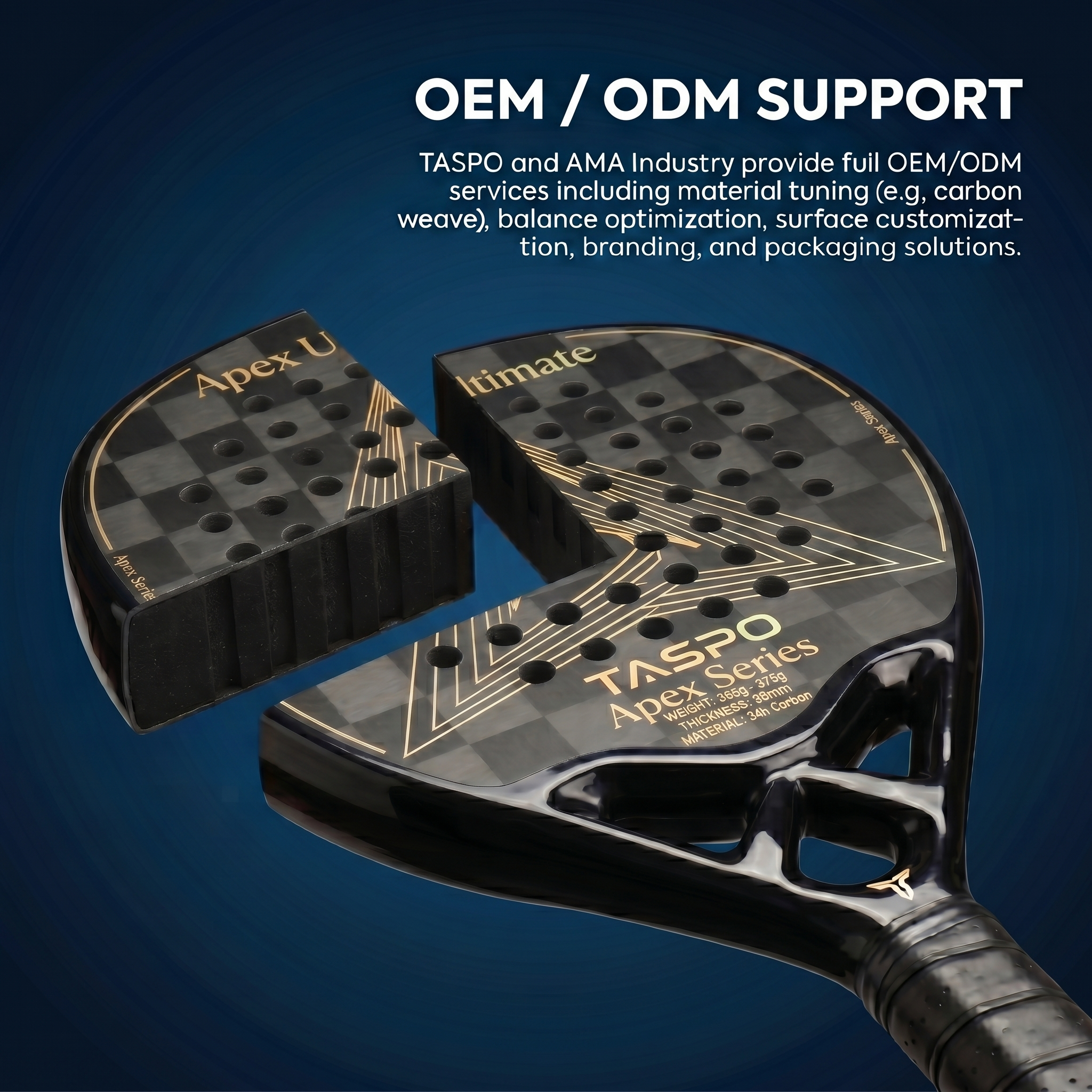 Taspo Apex Ultimate 24K Carbon Padel Racket - Professional Diamond Shape Power Paddle
