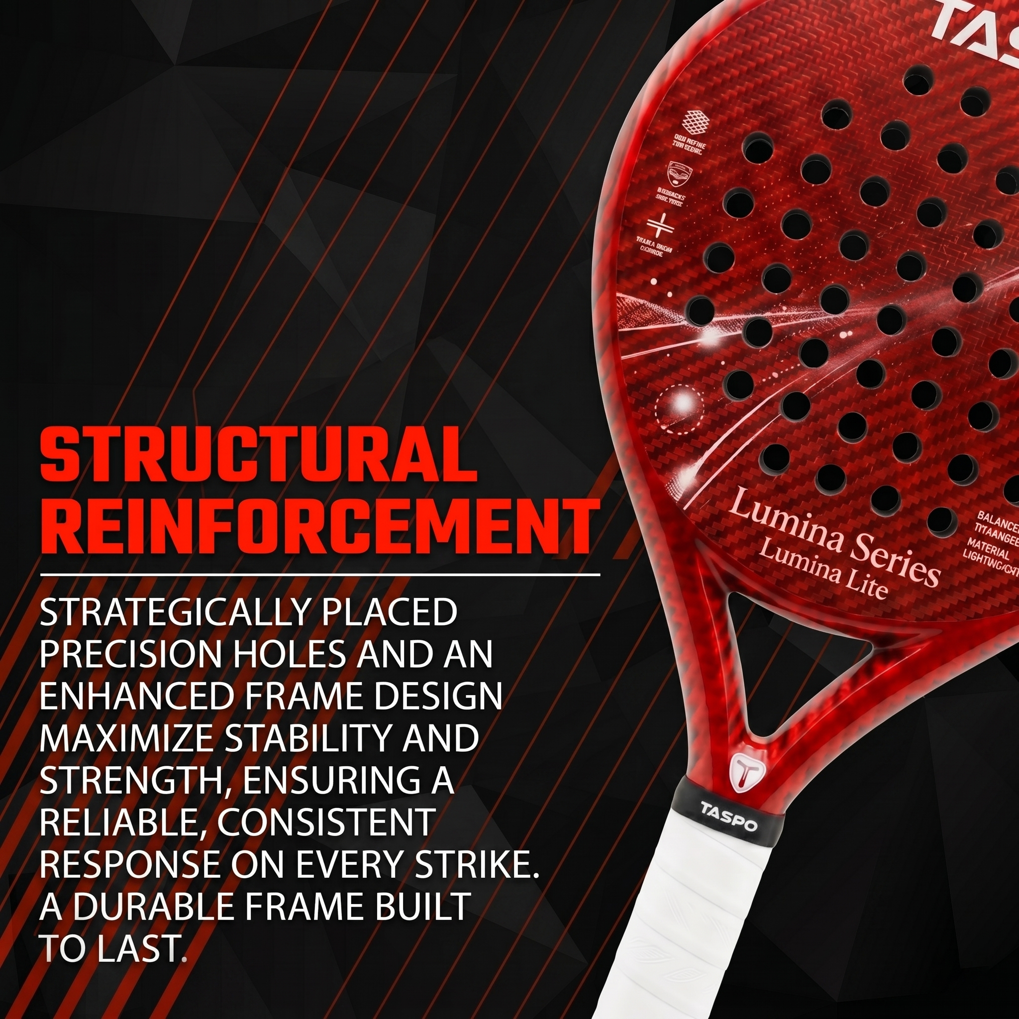 Taspo Lumina Lite Women's Padel Racket - Lightweight 345g 3K Carbon Round Shape