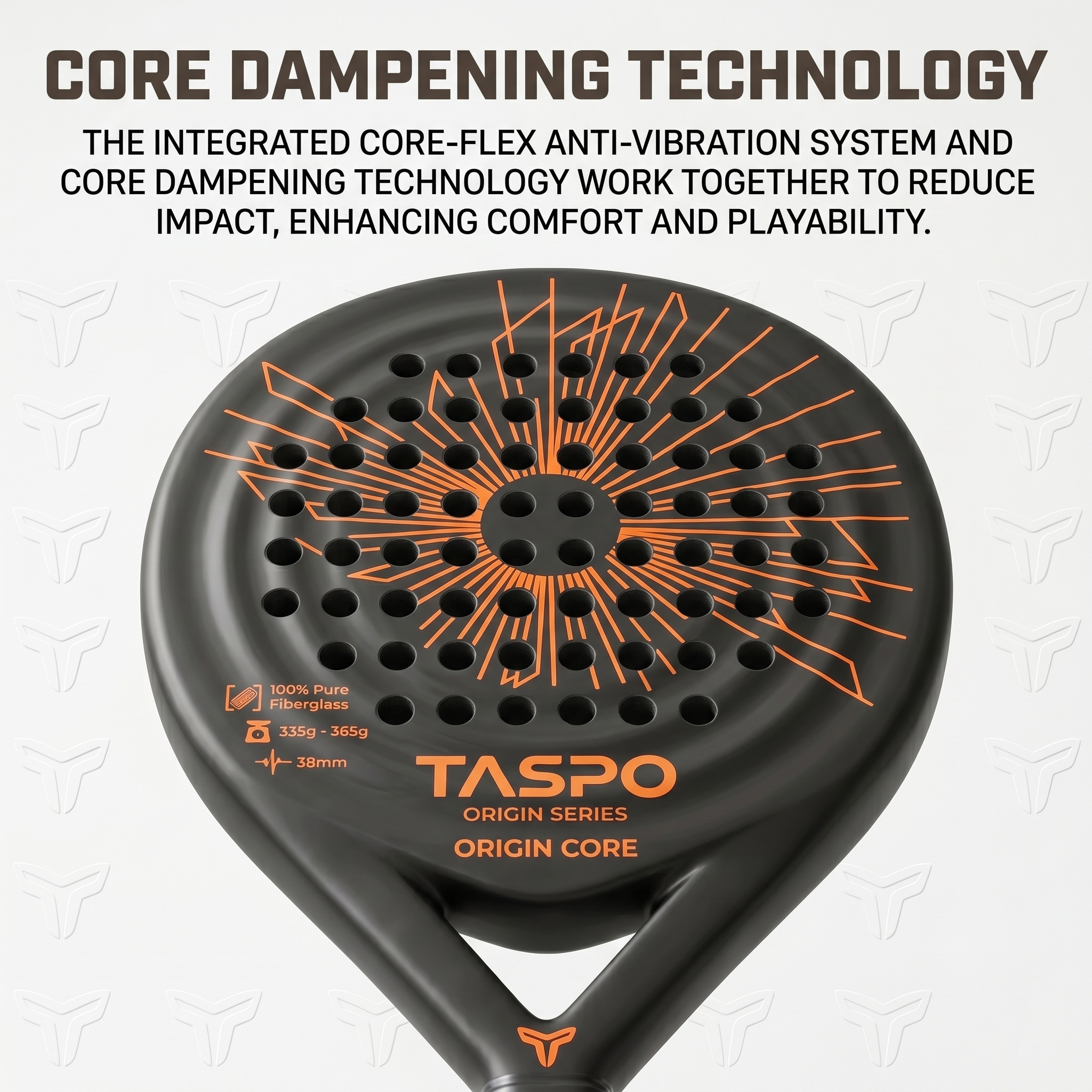 Taspo Origin Core Fiberglass Padel Racket - Round Shape Soft EVA Paddle for Beginners