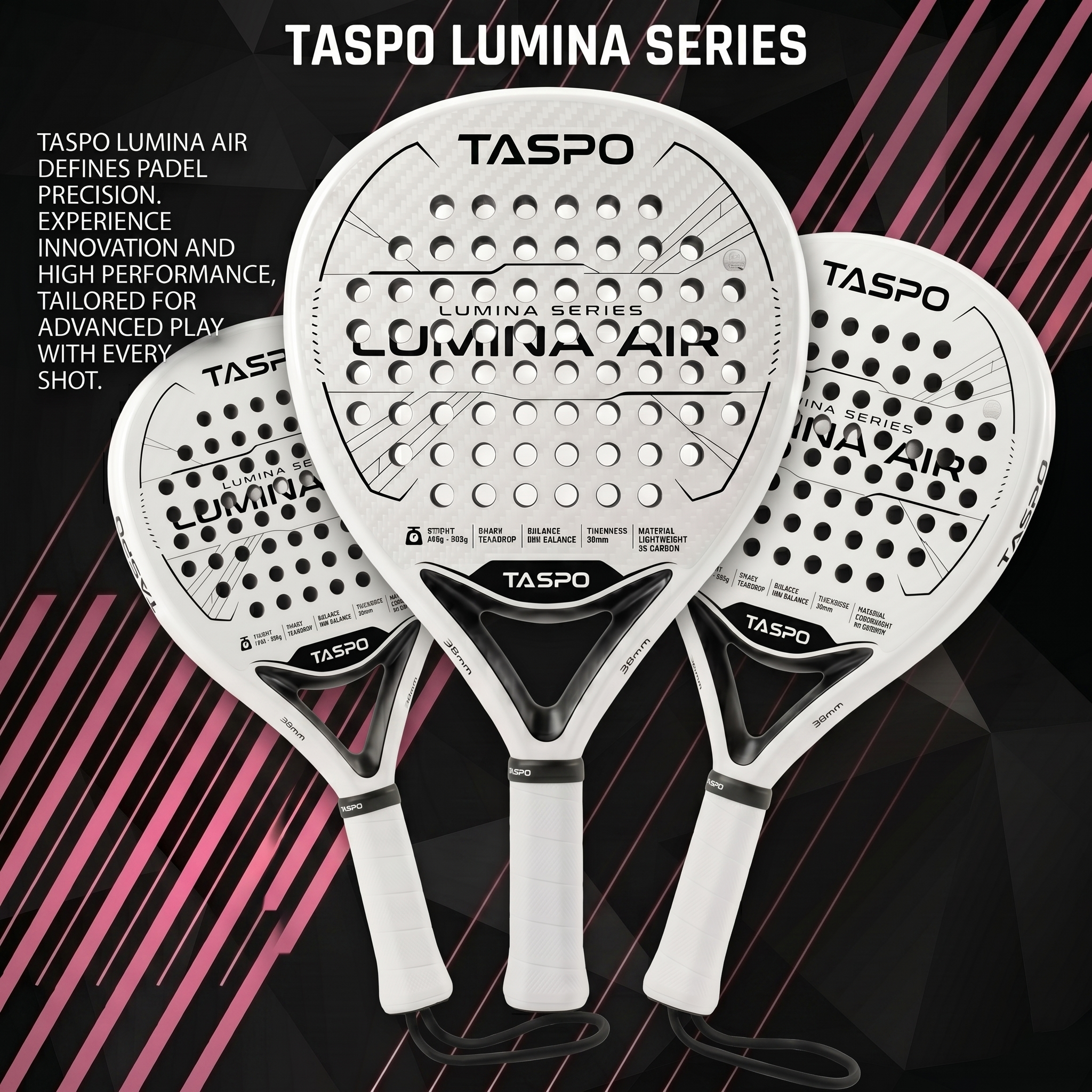 Taspo Lumina Air Lightweight Padel Racket - 3K Carbon Teardrop Shape for Women