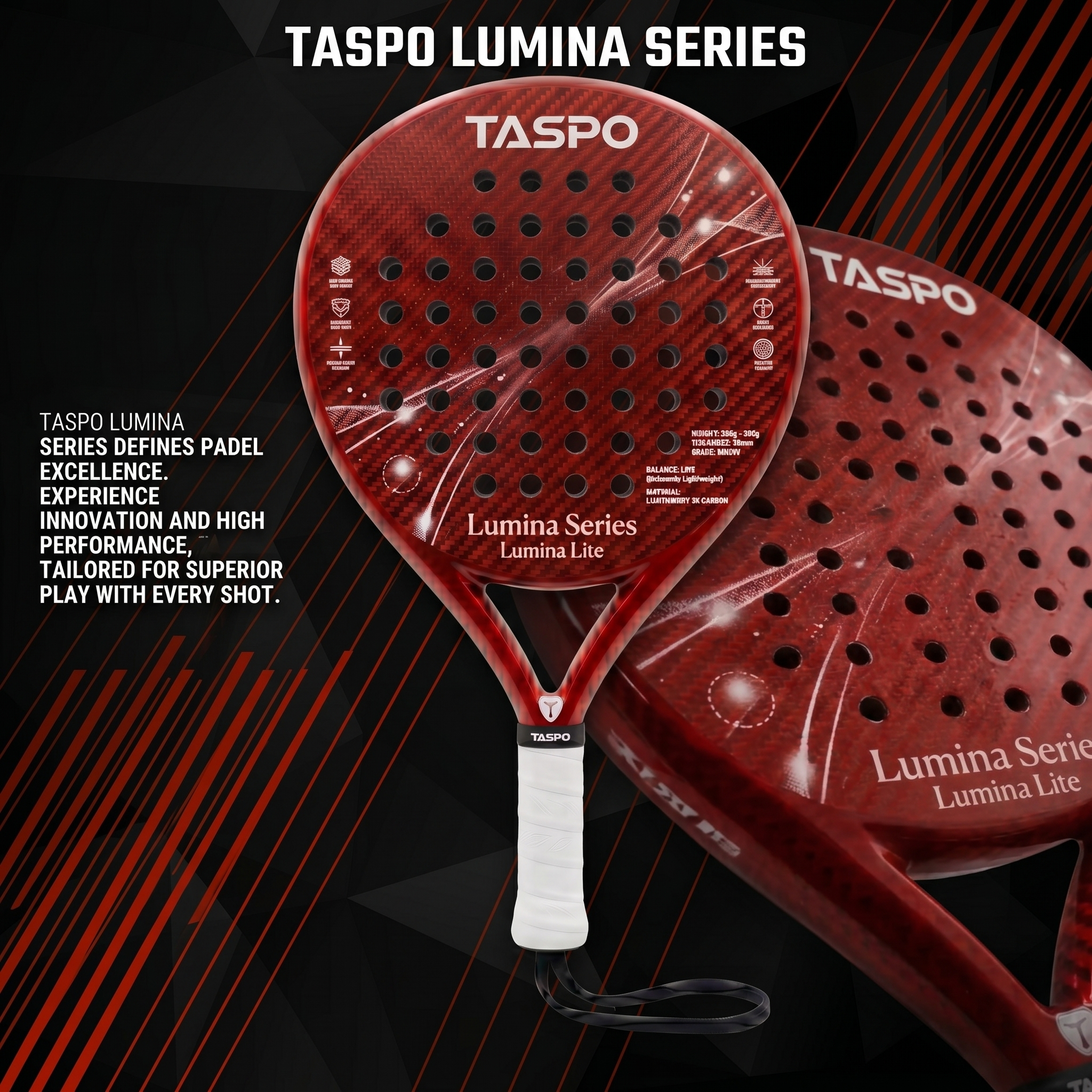 Taspo Lumina Lite Women's Padel Racket - Lightweight 345g 3K Carbon Round Shape