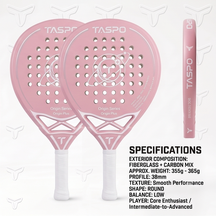 Taspo Origin Plus Hybrid Padel Racket - Carbon Frame & Fiberglass Face Round Paddle