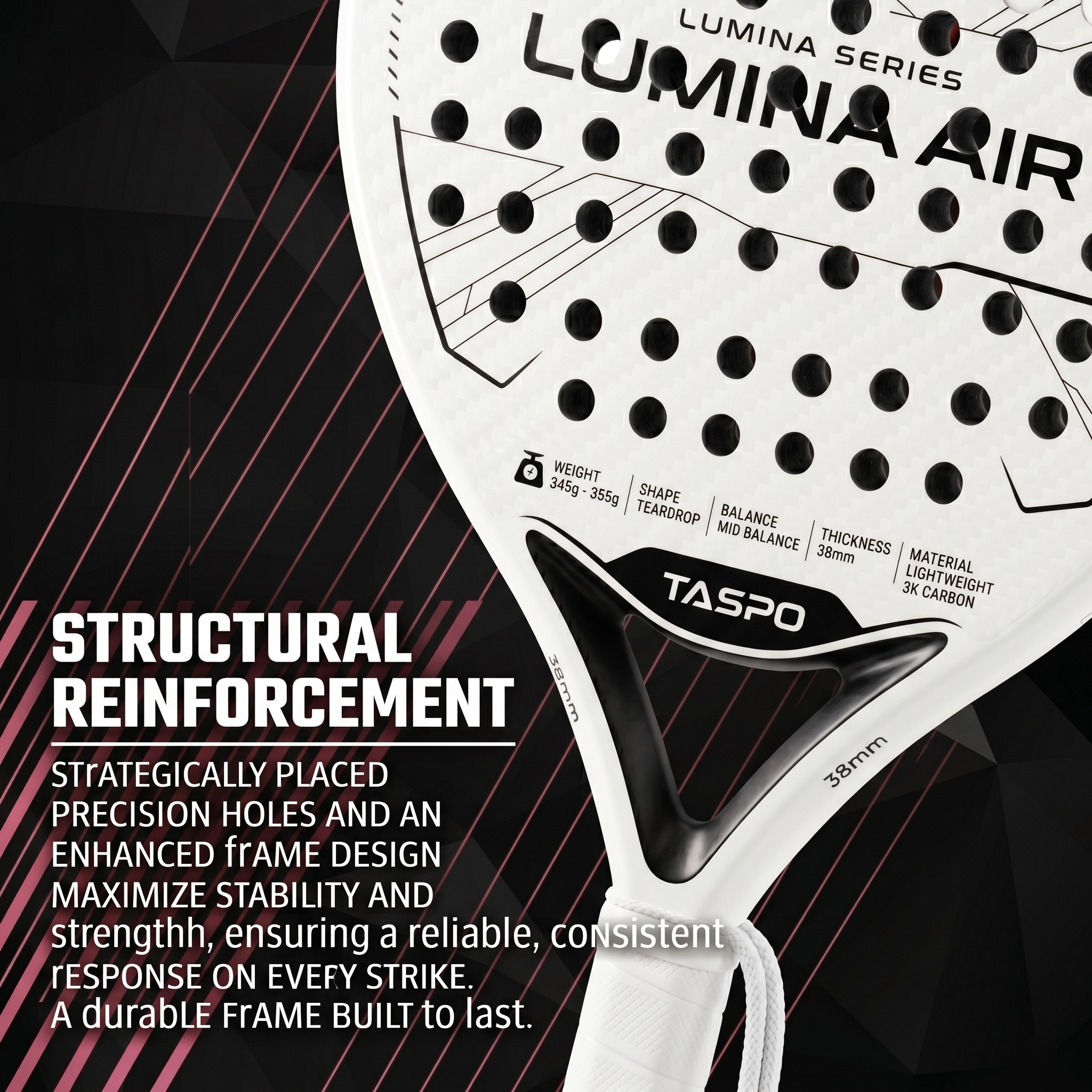 Taspo Lumina Air Lightweight Padel Racket - 3K Carbon Teardrop Shape for Women