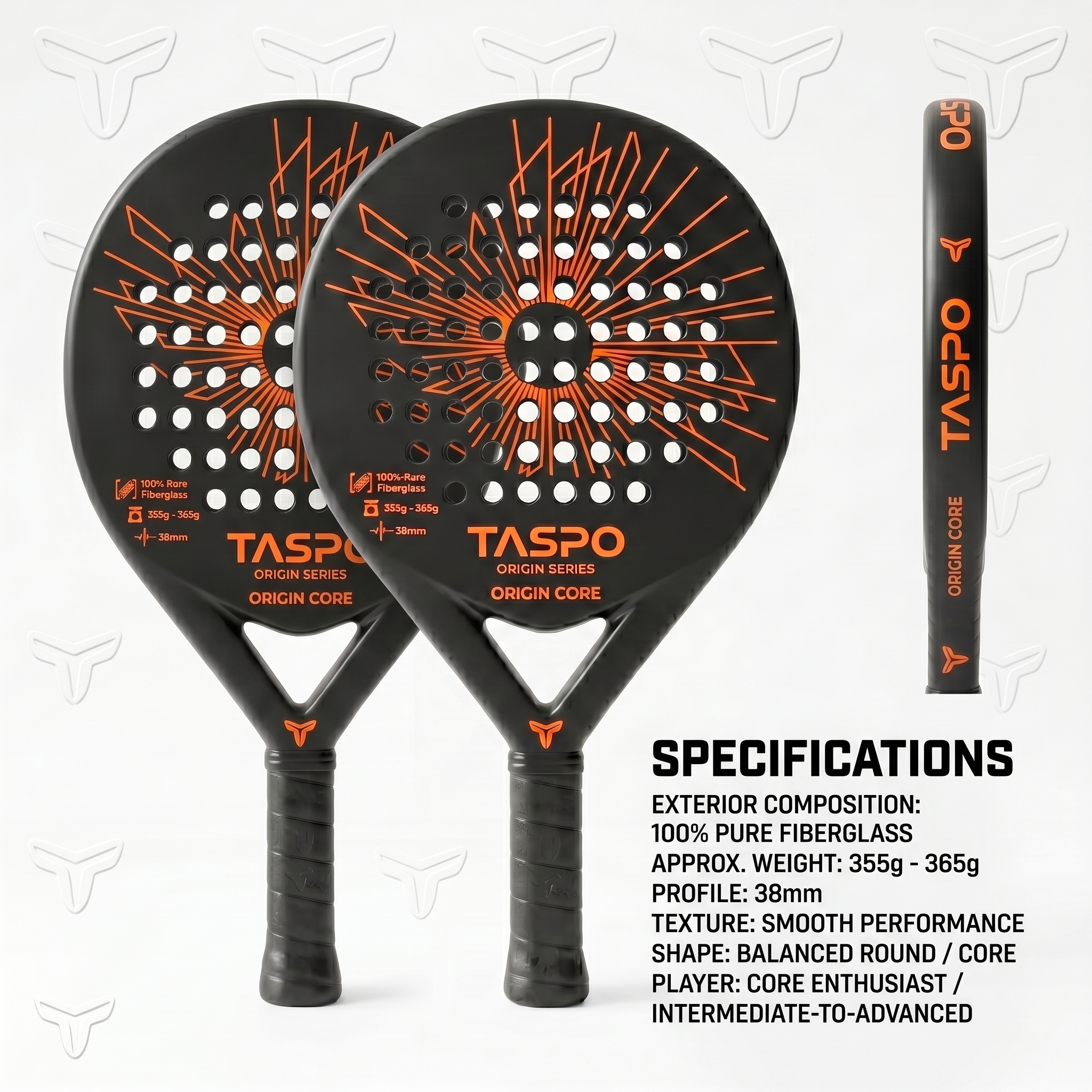 Taspo Origin Core Fiberglass Padel Racket - Round Shape Soft EVA Paddle for Beginners