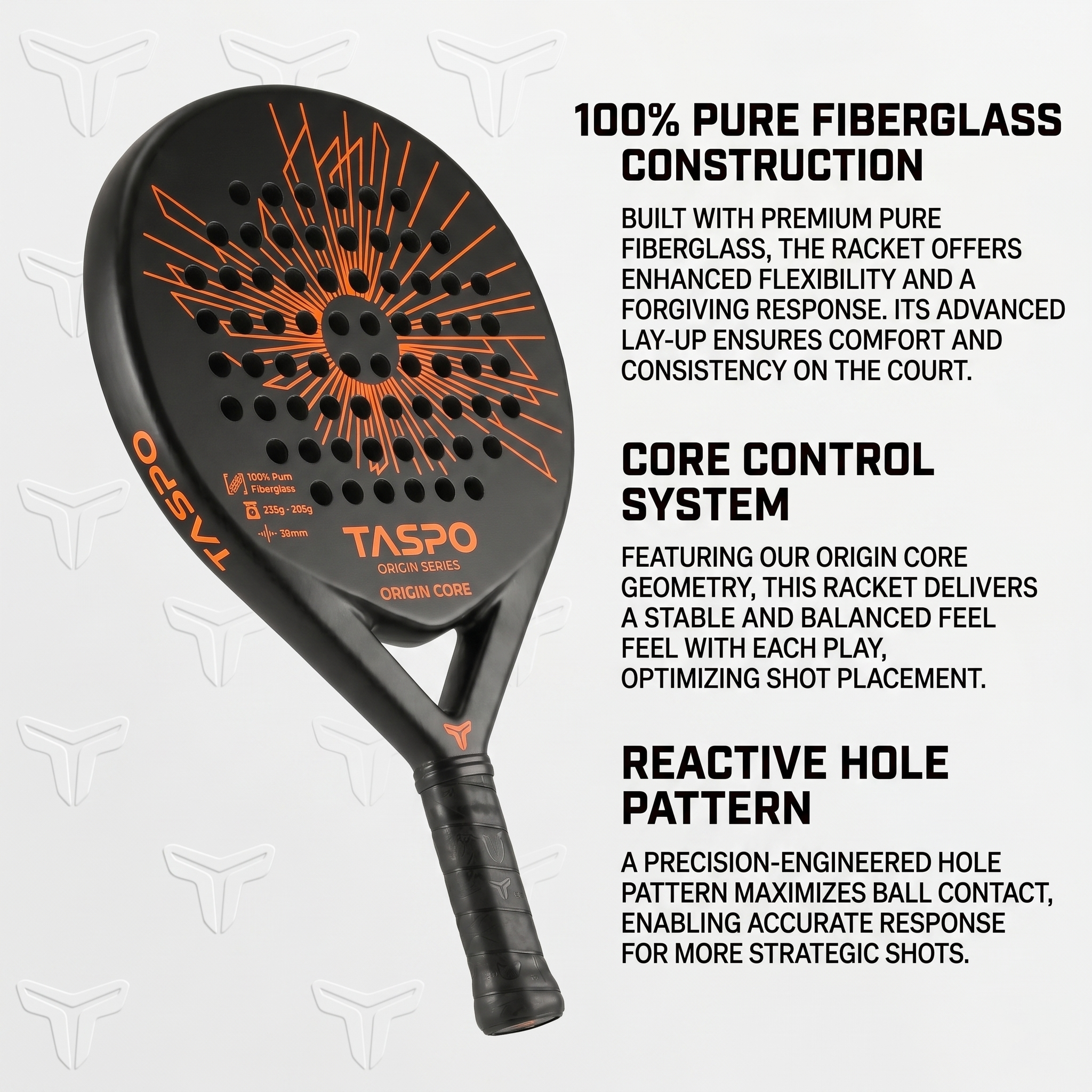 Taspo Origin Core Fiberglass Padel Racket - Round Shape Soft EVA Paddle for Beginners