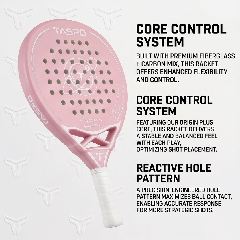 Taspo Origin Plus Hybrid Padel Racket - Carbon Frame & Fiberglass Face Round Paddle
