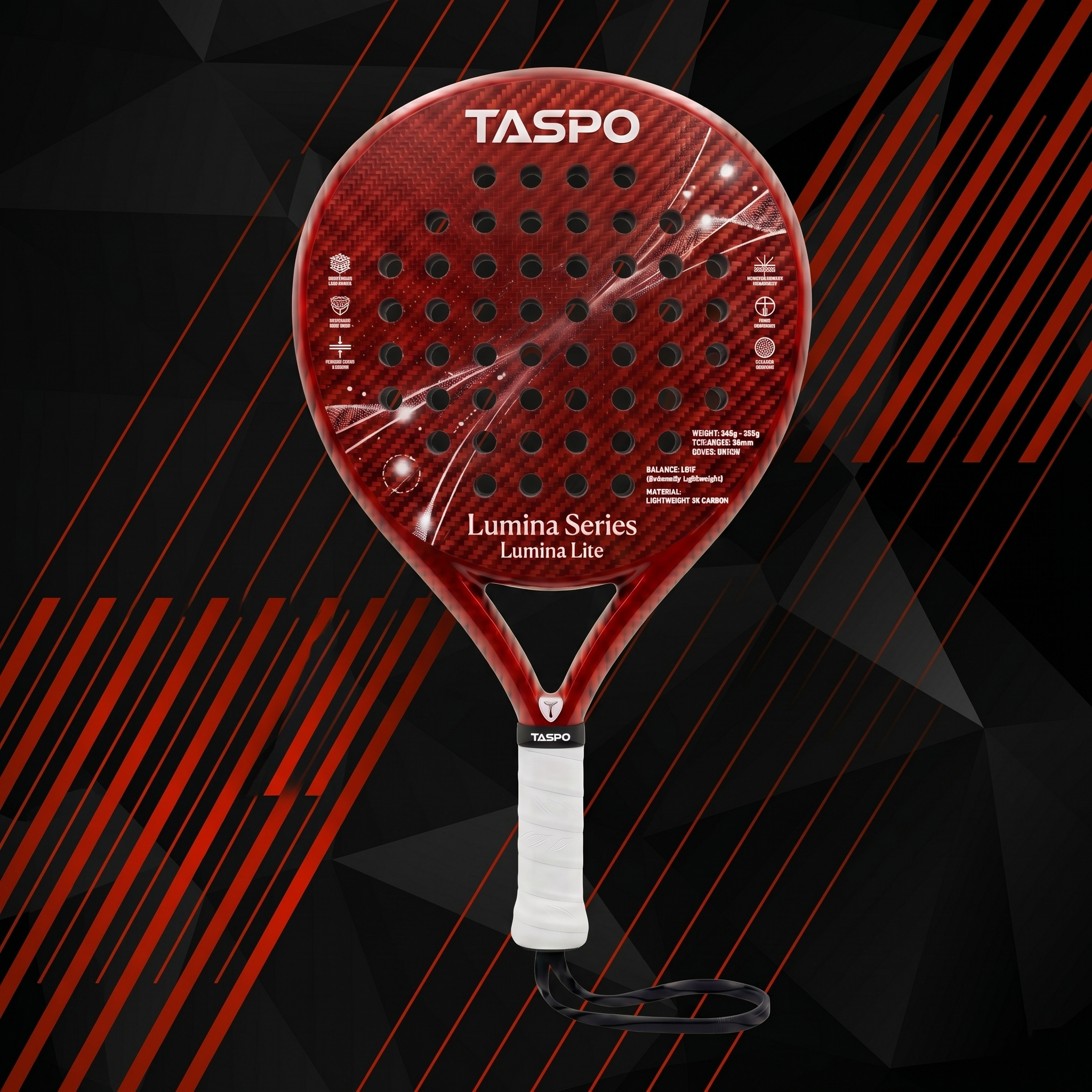 Taspo Lumina Lite Women's Padel Racket - Lightweight 345g 3K Carbon Round Shape