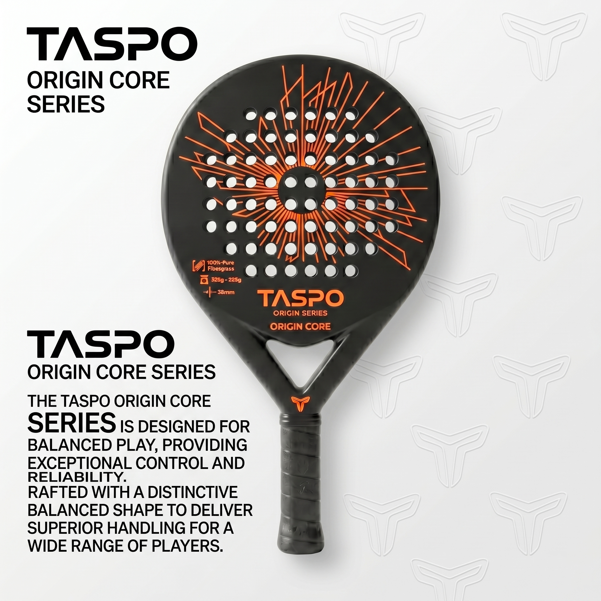 Taspo Origin Core Fiberglass Padel Racket - Round Shape Soft EVA Paddle for Beginners