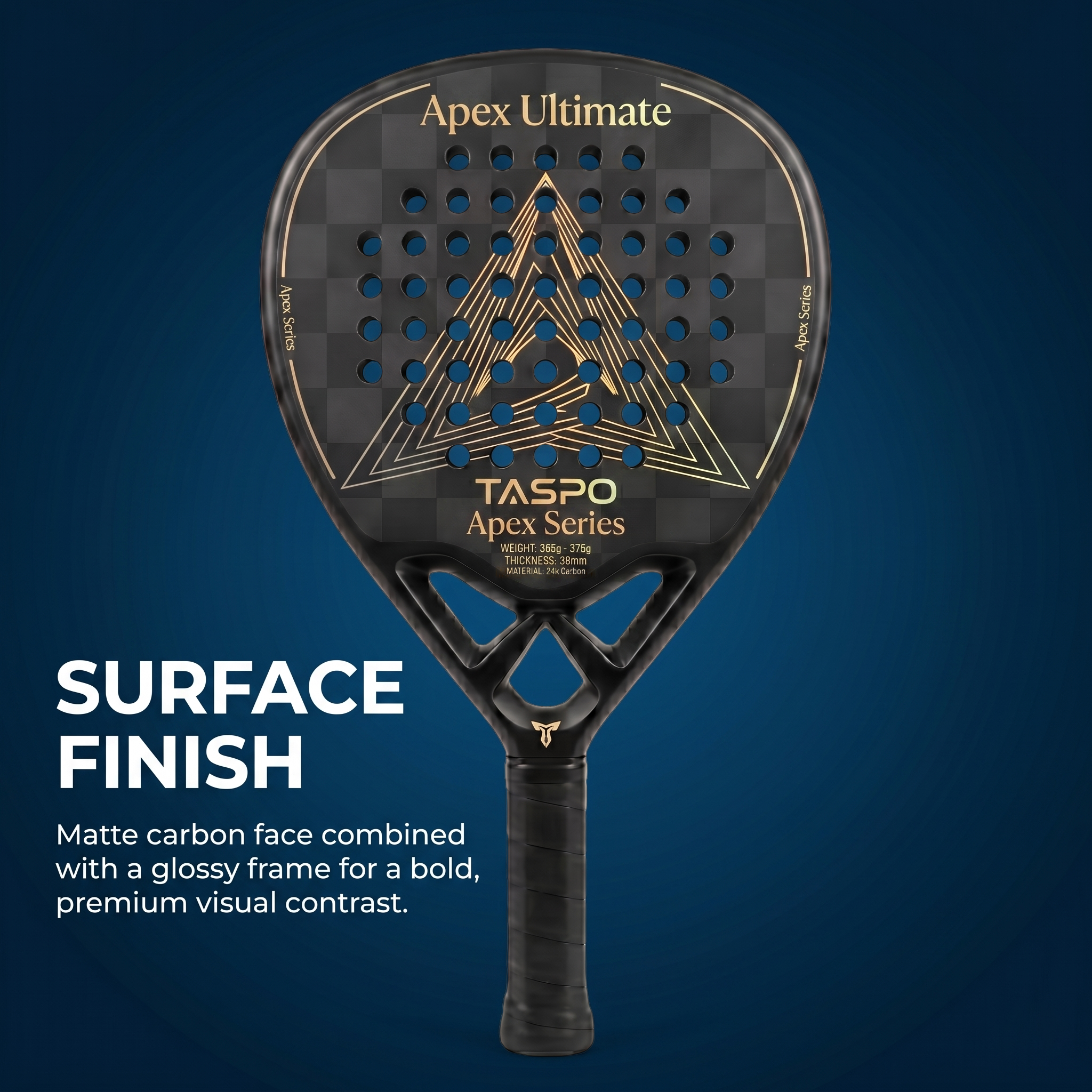 Taspo Apex Ultimate 24K Carbon Padel Racket - Professional Diamond Shape Power Paddle